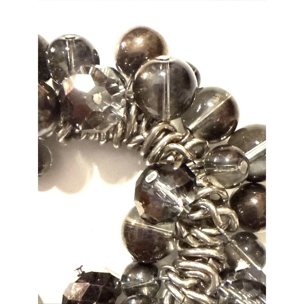 Vintage Smoky Grey Bead Cha Cha Bracelet Faceted Crystal Accent Statement 7